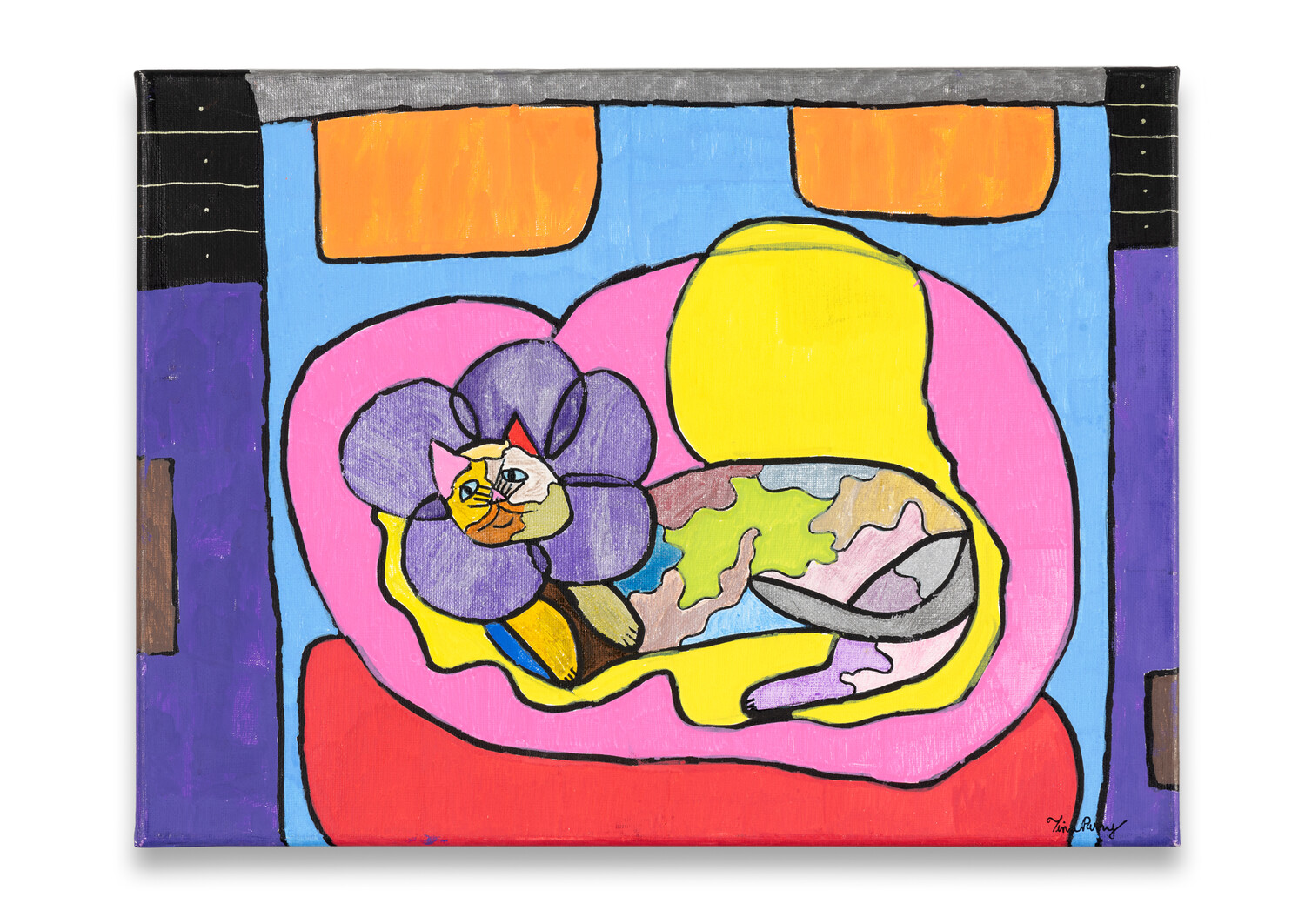 photo of The Healing Kitty, Kitty on the Mind, a brightly colored painting depicting a smiling cat