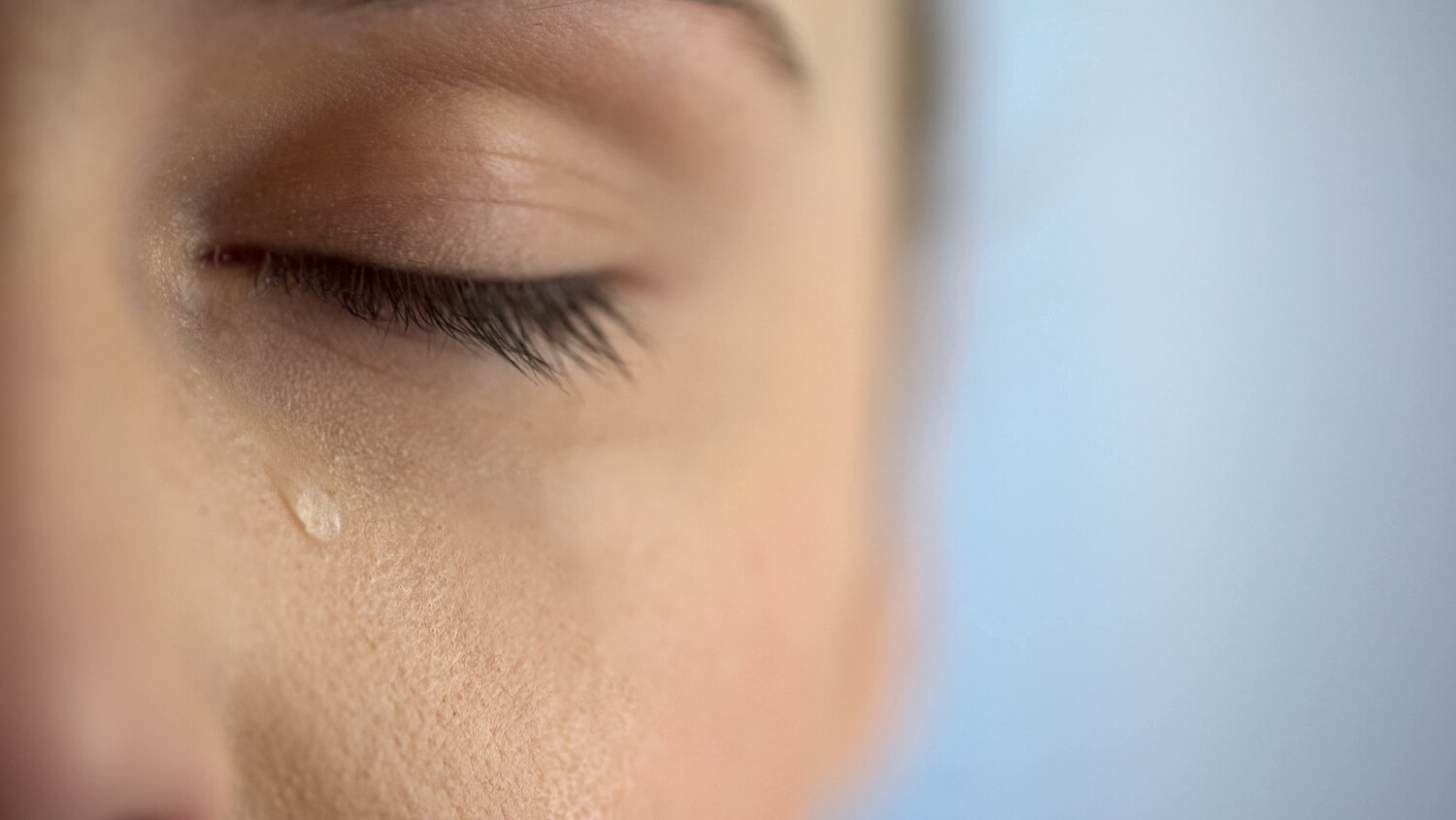 close-up photo of a tear and a person's eye